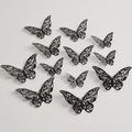 Set de 12 pegatinas de pared de mariposas 3D negro mate con patrones de vid huecos - Estilo B / Negro