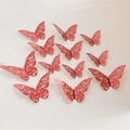Set de 12 pegatinas de pared de mariposas 3D rojas con calados florales finos - Estilo B / Rojo