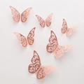 Set of 6 rose gold 3D hollow butterfly wall stickers with metallic finish and lace patterns - Style J / Rose Gold