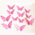 Set de 12 pegatinas de pared de mariposas 3D caladas en rosa brillante metalizado - Estilo B / Rosa