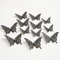 Lot de 12 stickers muraux papillons 3D noirs avec design ajouré découpé au laser - Style D / Noir