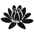 Detailed view of black acrylic lotus mirror wall sticker with glossy 3D reflective finish - Black