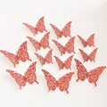 Lot de 12 papillons stickers muraux 3D rouges ajourés de tailles variées pour décor - Style D / Rouge