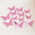Lot de 12 stickers muraux papillons 3D violet rose avec finition laser métallique - Style D / Rose