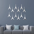 Eiffelturm Spiegel Wandtattoo Set 11-teilig für moderne Wohnzimmer Wanddekoration - Silber