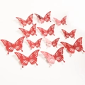 Stickers muraux papillon 3D évidés avec motifs roses, dégradé rouge et rose, set de 12 - Style E / Rouge