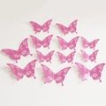 Lot de 12 stickers muraux papillons 3D roses avec motifs ajourés de roses élégantes - Style E / Rose