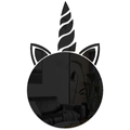 Detalle del espejo de pared de unicornio con reflejo nítido sobre superficie acrílica brillante - Negro (JM807)