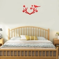 Pegatina de pared de acrílico rojo con astas de ciervo y flores para dormitorio - Rojo
