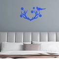Pegatinas de pared espejo 3D acrílico cuernos de ciervo y pájaro azul para dormitorio - Azul
