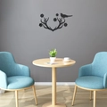 Modern black 3D acrylic wall decal featuring elegant deer antlers and a small bird - Black