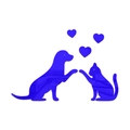 Pegatinas de pared espejo de acrílico azul con siluetas de perro gato y corazones - Azul