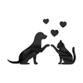 Pegatinas de pared de espejo acrílico negro con siluetas de gato, perro y corazones - Negro