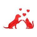 Red acrylic mirror wall stickers set with cartoon cat, dog and heart silhouette decor - Red