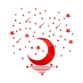 Pegatinas de espejo acrílico rojo con diseño de luna creciente y estrellas decorativas - Rojo
