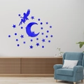 Adesivi murali a specchio in acrilico blu fata e stelle per l'arredo del soggiorno - Blu