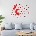 Adesivi murali a specchio in acrilico rosso con fata, luna e stelle per decorazione - Rosso