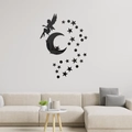 Star fairy acrylic mirror wall sticker set shown in a modern living room setting - Black