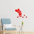 3D red acrylic mirror wall sticker featuring a cute deer and floral design for kids room - Red