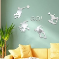 Pegatinas de pared espejo acrílico con siluetas de skaters y letras GO para decorar salas - Plateado
