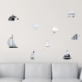 Stickers muraux miroir en acrylique avec voilier et nuages pour décoration de salon moderne - Argenté