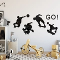 Modern 3D acrylic mirror wall stickers with skateboarder silhouettes for kids room decor - Black