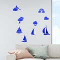 Stickers muraux miroir en acrylique bleu avec voiliers et nuages pour déco maison - Bleu