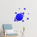 Stickers muraux miroirs en acrylique bleu avec motif planète et étoiles pour chambre - Bleu