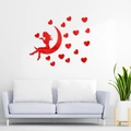 Pegatinas de pared de acrílico rojo con corazones y silueta de chica en la luna - Rojo