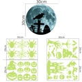 Autocollants muraux Halloween lumineux avec lune, citrouilles et chauves-souris - Lune Corbeau Araignée Citrouille Château Arbre Hanté (YG215)
