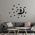DIY acrylic mirror wall stickers featuring a girl on the moon with hearts for living rooms - Black