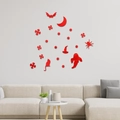 Pegatinas de espejo de acrílico rojo de Halloween con fantasma, murciélago y luna decorativas - Rojo