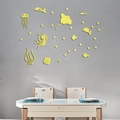 Pegatinas de pared espejo 3D de acrílico amarillo con vida marina para niños - Dorado