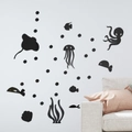 Adesivi murali specchio 3D mondo marino nero con polpo e meduse per decorazione domestica - Nero