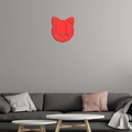Detalle del espejo adhesivo de cabeza de gato roja en acrílico sobre pared gris moderna - Estilo Rojo (JM536)