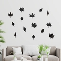 Modern black acrylic mirror wall stickers featuring 14 pieces of various leaf shapes - Black (JM439)