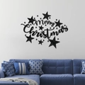 Merry Christmas mirror acrylic wall sticker with stars for festive living room decoration - Black