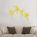Set de 4 pegatinas de espejo acrílico amarillo con siluetas de bailarinas de ballet - Dorado (JM450)
