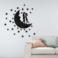 Romantic moon and couple silhouette acrylic mirror wall stickers with stars for bedroom decor - Black (JM3641)