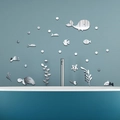 Stickers muraux miroir monde océan avec baleine et tortue pour chambre d'enfant - Style Miroir Métal Argenté (JM593)