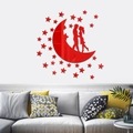 Pegatina de pared 3D espejo acrílico rojo con luna y pareja para salón - Rojo (JM3641)