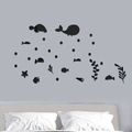 Detail of 3D black acrylic ocean animal wall stickers with whale and turtle designs - Pure Black Glossy Style (JM593)