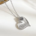 Silver heart necklace with 'Mom' lettering and sparkling crystal accents on fine chain - Silver Heart MOM Simple Style (9523)