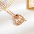 Rose gold heart necklace with Mom lettering and zircon pavé for Mother's Day - Rose Gold Heart MOM Style (M-162)