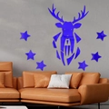 Pegatinas de pared de espejo acrílico azul cabeza de ciervo con estrellas para salón - Azul