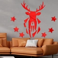 Pegatina de pared 3D roja con efecto espejo diseño de ciervo y estrellas de lujo - Rojo