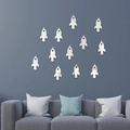 Set di 12 adesivi murali a specchio a forma di razzo argento per cameretta bambini - Argento