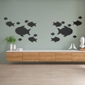 Modern black fish mirror wall stickers for living room decor with a school of fish effect - Black (JM023D)