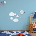 Stickers muraux miroir poisson océan en acrylique argent pour déco nautique - Argenté