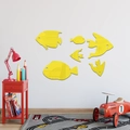 Stickers muraux poissons jaunes en acrylique miroir pour chambre d'enfant et bain - Doré